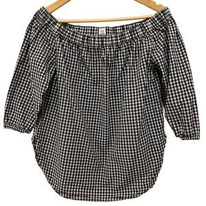 GAP Off-Shoulder Tunic Shirt in Poplin Black white Gingham Women’s size Small
